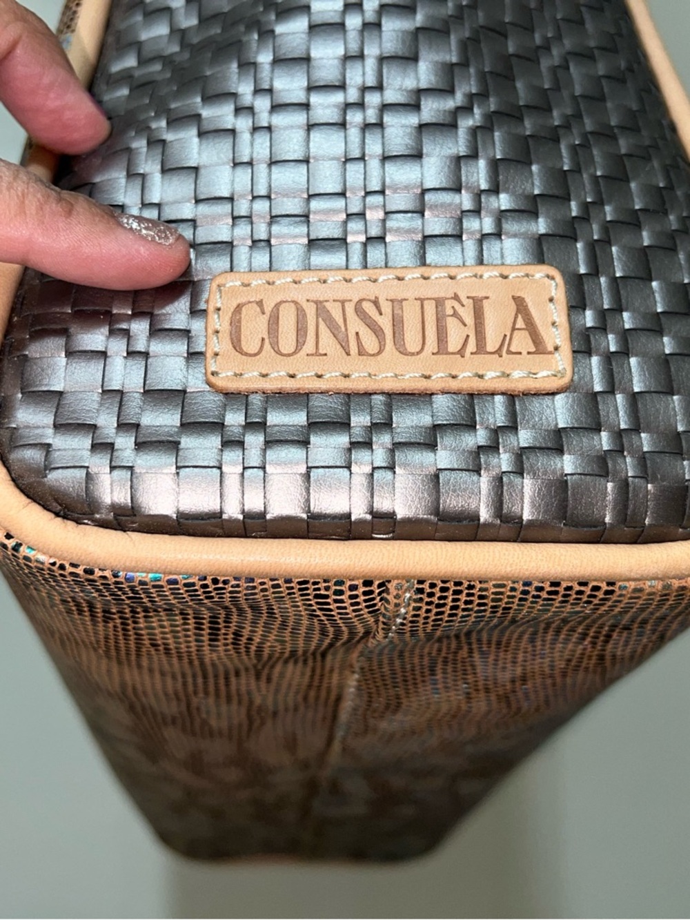 Consuela Iridescent Leopard-Print Tote in Tan and Brown - Picture 6 of 16